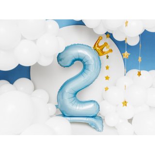 Stojací fóliová ČÍSLICE 2 s korunkou, nebesky modrá, velikost 84cm (zn. PartyDeco)