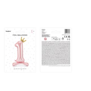 Stojací fóliová ČÍSLICE 1 s korunkou, světle růžová, velikost 84cm (zn. PartyDeco)