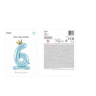 Stojací fóliová ČÍSLICE 6 s korunkou, nebesky modrá, velikost 84cm (zn. PartyDeco)