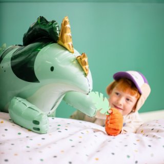 Stojací fóliový balónek dinosaurus TRICERATOPS - pouze na vzduch, rozměr 101x60.5cm, zelená barva (zn. PartyDeco)