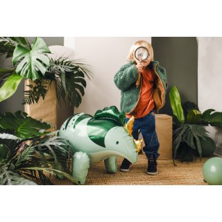 Stojací fóliový balónek dinosaurus TRICERATOPS - pouze na vzduch, rozměr 101x60.5cm, zelená barva (zn. PartyDeco)