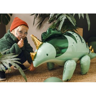 Stojací fóliový balónek dinosaurus TRICERATOPS - pouze na vzduch, rozměr 101x60.5cm, zelená barva (zn. PartyDeco)