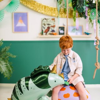 Stojací fóliový balónek dinosaurus TRICERATOPS - pouze na vzduch, rozměr 101x60.5cm, zelená barva (zn. PartyDeco)