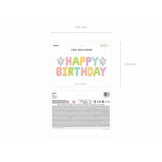Fóliový nápis HAPPY BIRTHDAY + 2x stříbrné hvězdičky, rozměr 395x35cm, duhové barvy (zn. PartyDeco)