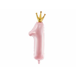 Fóliová ČÍSLICE 1 se zlatou korunkou, baby růžová barva, rozměr 37x100cm (zn. PartyDeco)