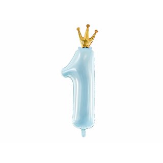 Fóliová ČÍSLICE 1 se zlatou korunkou, světle modrá barva, rozměr 37x100cm (zn. PartyDeco)