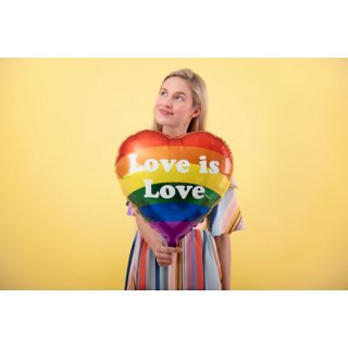 Fóliový balónek SRDCE, duhové - Love is Love, velikost 35cm (zn. PartyDeco)