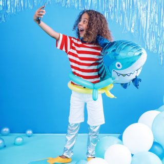 Fóliový balónek ŽRALOK - modrá barva, rozměr 102x62cm (zn. PartyDeco)