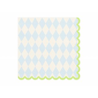 Ubrousky kosočtverce, bílo-limetkovo-tyrkysové, rozměr 33x33cm - set 20ks (zn. PartyDeco)