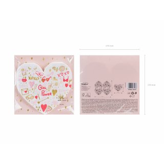 Ubrousky tvarované, holčičí, SRDCE - GIRL POWER, rozměr 16x15cm - set 20ks (zn. PartyDeco)