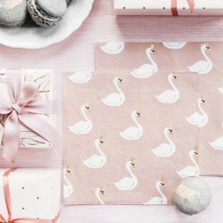 Ubrousky LABUTĚ s korunkou - Lovely Swan, béžovo-bílé, rozměr 33x33cm - set 20ks (zn. PartyDeco)