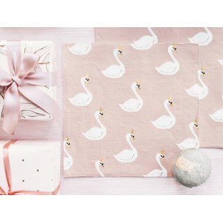 Ubrousky LABUTĚ s korunkou - Lovely Swan, béžovo-bílé, rozměr 33x33cm - set 20ks (zn. PartyDeco)