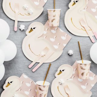 Ubrousky LABUTĚ s korunkou - Lovely Swan, béžovo-bílé, rozměr 33x33cm - set 20ks (zn. PartyDeco)