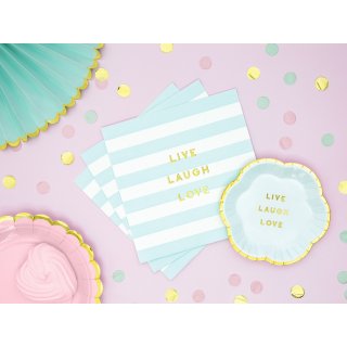 Ubrousky Yummy - LIVE LAUGH LOVE, bílo-mátové, rozměr 33x33cm - set 20ks (zn. PartyDeco)