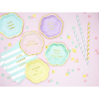 Ubrousky Yummy - LIVE LAUGH LOVE, bílo-mátové, rozměr 33x33cm - set 20ks (zn. PartyDeco)