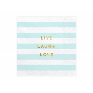 Ubrousky Yummy - LIVE LAUGH LOVE, bílo-mátové, rozměr 33x33cm - set 20ks (zn. PartyDeco)