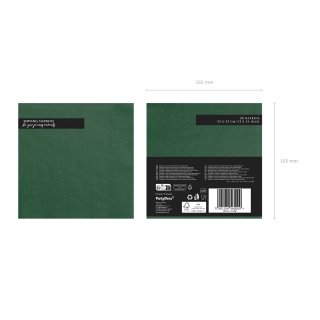 Ubrousky papírové, třívrstvé, lahvově / tmavě zelená barva, rozměr 33x33cm - set 20ks (zn. PartyDeco)
