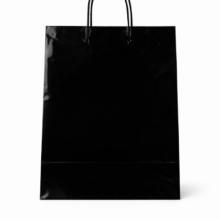 Papírová taška LAMINO - velikost M, 22x10x27cm, černá lesklá barva