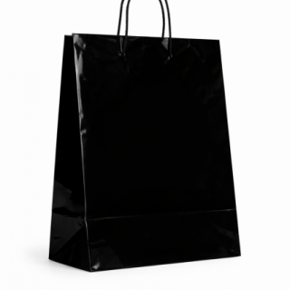 Papírová taška LAMINO - velikost M, 22x10x27cm, černá lesklá barva