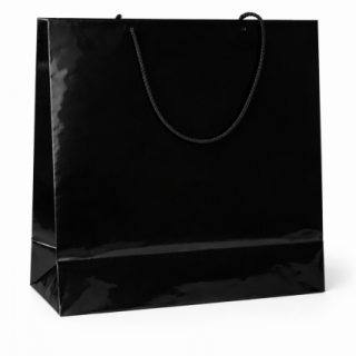 Papírová taška LAMINO - velikost L, 35x13x31cm, černá lesklá barva