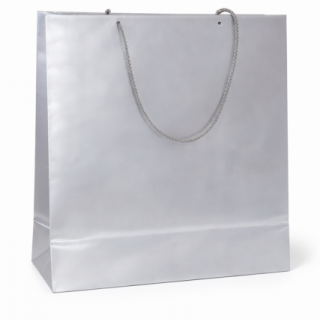 Papírová taška LAMINO - velikost L, 35x13x31cm, stříbrná lesklá barva