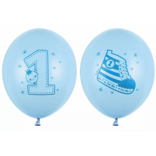 Latexový balónek pro 1. narozeniny, Jednička a bačkůrky, modrá barva, velikost 30cm (zn. StrongBalloons)