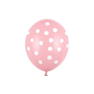 Latexový balónek, pastelový, baby růžová barva, s bílými tečkami, velikost 30cm (zn. StrongBalloons)