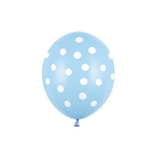 Latexový balónek, pastelový, baby modrá barva, s bílými tečkami, velikost 30cm (zn. StrongBalloons)
