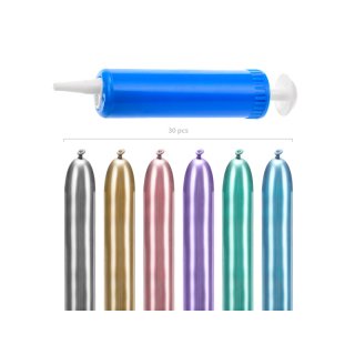 Modelovací balónky pro tvarování zvířátek, lesklé GLOSSY, 30ks s pumpičkou (zn. PartyDeco)