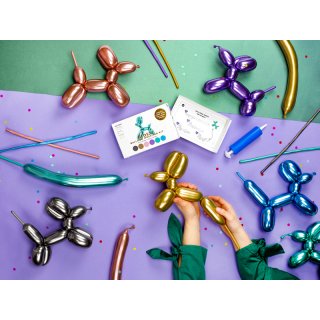 Modelovací balónky pro tvarování zvířátek, lesklé GLOSSY, 30ks s pumpičkou (zn. PartyDeco)