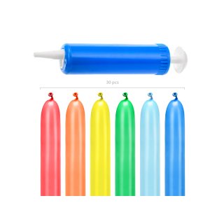 Modelovací balónky pro tvarování zvířátek, pastelové, 30ks s pumpičkou (zn. PartyDeco)