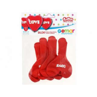 Latexové balónky SRDCE s bílým nápisem LOVE - set 5ks (zn. GEMAR)
