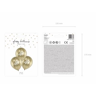 Latexové narozeninové balónky pro 40. narozeniny, chromové, zlatá barva, velikost 30cm - set 6ks (zn. GlossyBalloons)