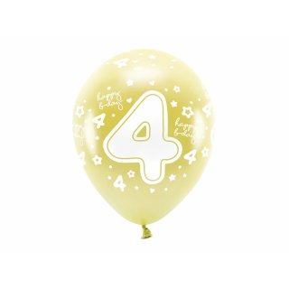 Latexové balónky - ČÍSLO 4 pro 4. narozeniny, metalické, žlutá / světle zlatá barva, velikost 33cm - set 6ks (zn. EcoBalloons)