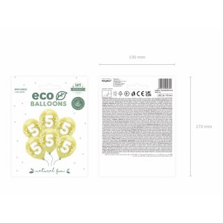 Latexové balónky - ČÍSLO 5 pro 5. narozeniny, metalické, žlutá / světle zlatá barva, velikost 33cm - set 6ks (zn. EcoBalloons)