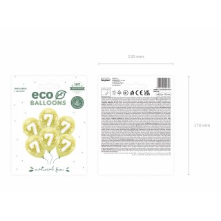 Latexové balónky - ČÍSLO 7 pro 7. narozeniny, metalické, žlutá / světle zlatá barva, velikost 33cm - set 6ks (zn. EcoBalloons)