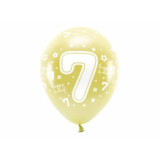 Latexové balónky - ČÍSLO 7 pro 7. narozeniny, metalické, žlutá / světle zlatá barva, velikost 33cm - set 6ks (zn. EcoBalloons)