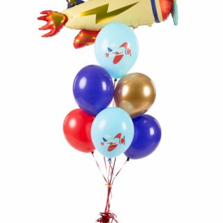 Latexový balónek LETADLO a mráčky, pastelový, světle modrá, velikost 30cm (zn. StrongBalloons)