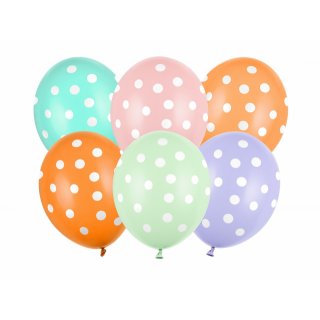 Latexový balónek TEČKY / puntíky, pastelový, mix 6 designů, velikost 30cm (zn. StrongBalloons)