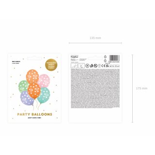 Latexové balónky TEČKY / puntíky, pastelové, mix 6 designů, velikost 30cm - set 6ks (zn. StrongBalloons)
