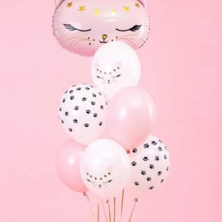 Latexový balónek KOČKA, hlava a tlapky, pastelový, čistě bílý, mix 2 designů (zn. StrongBalloons)
