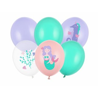 Latexové balónky MOŘSKÝ SVĚT, koník, mořská panna, pastelové, mix 6 designů, velikost 30cm - set 6ks (zn. StrongBalloons)