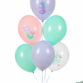 Latexové balónky MOŘSKÝ SVĚT, koník, mořská panna, pastelové, mix 6 designů, velikost 30cm - set 6ks (zn. StrongBalloons)