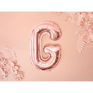 Fóliové PÍSMENO G, růžová rosegold barva, velikost 35cm (zn. PartyDeco)