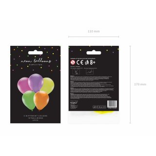 Latexové NEONové balónky, mix barev, velikost 25cm - set 5ks (zn. PartyDeco)