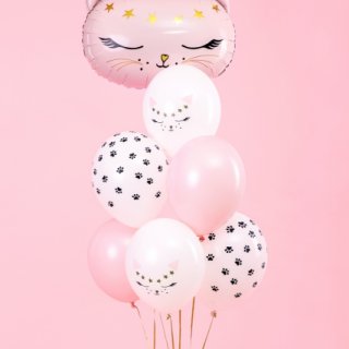 Latexové balónky KOČKA - bílo-růžové, velikost 30cm - set 6ks (zn. StrongBalloons)