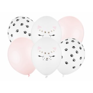 Latexové balónky KOČKA - bílo-růžové, velikost 30cm - set 6ks (zn. StrongBalloons)