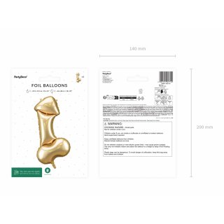 Fóliový balónek PENIS, rozměr 55.5x112cm, zlatá metalická barva (zn. PartyDeco)
