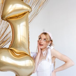 Fóliový balónek PENIS, rozměr 55.5x112cm, zlatá metalická barva (zn. PartyDeco)