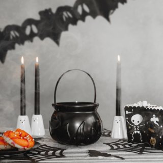 Halloweenský kotlík / kbelík na sladkosti, černý s plamenty (zn. PartyDeco)